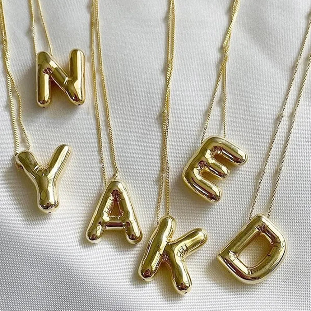 18K Gold-Plated Chunky Alphabet Initial Necklace for Women