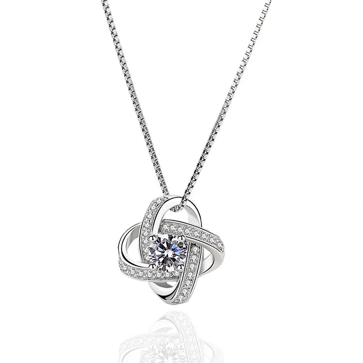 2She Luxury 925 Sterling Silver Birthstone Love Knot Necklace