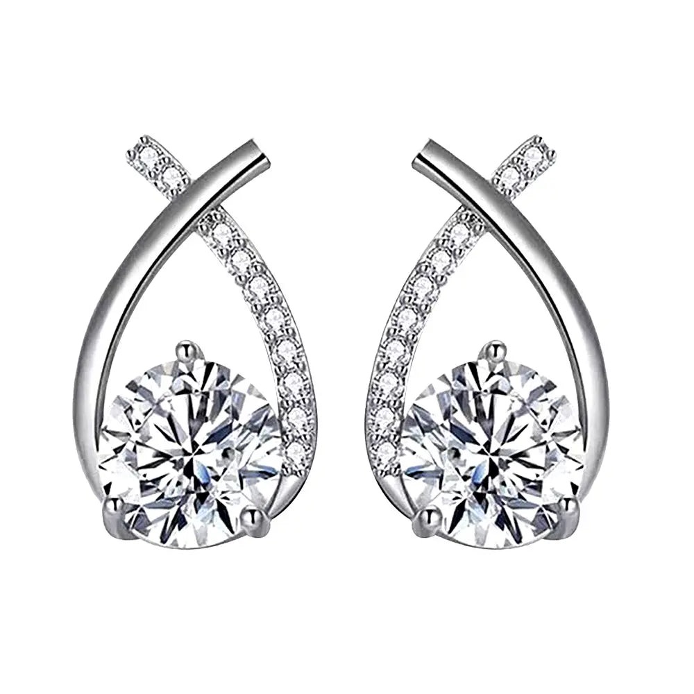 Fashion Mosan Diamond 925 Sterling Silver Fishtail Cross Stud Earrings