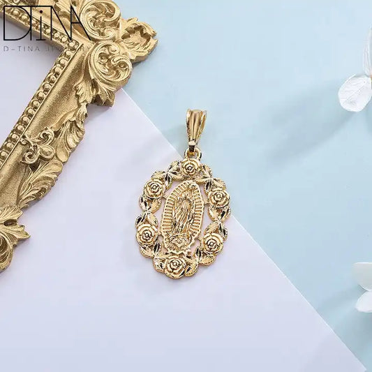 Exquisite Gold Madonna Rose Pendant