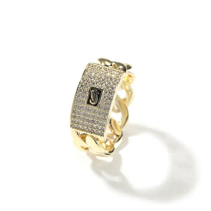 14K Gold Plated Diamond Cuban Chain Ring