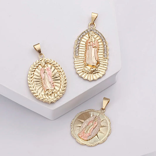 Custom 14K Oro Laminado Virgen de Guadalupe Pendant Necklace