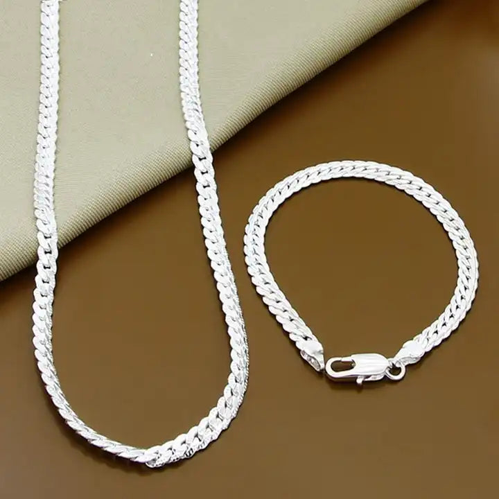 2-Piece 6MM Sterling Silver Link Chain Necklace &amp; Bracelet Set