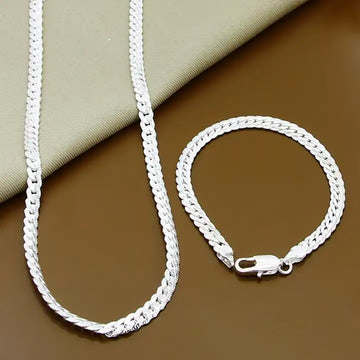 2-Piece 6MM Sterling Silver Link Chain Necklace &amp; Bracelet Set