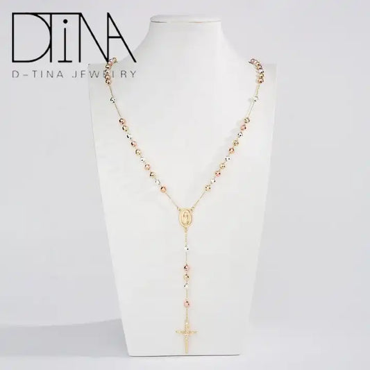 Laser Bead Tri-Color Madonna Necklace – Classic Religious Jewelry