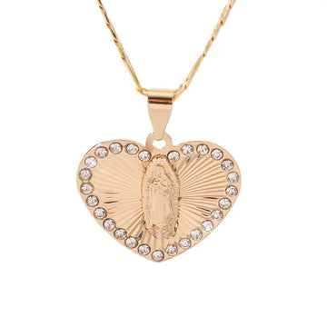 Virgin Mary Heart-Shaped Religious Pendant