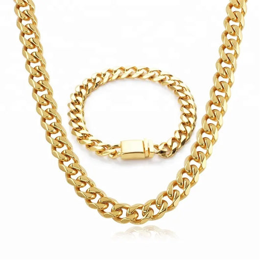 2022 Wholesale 18K Saudi Gold-Plated Cuban Link Chain Jewelry Sets