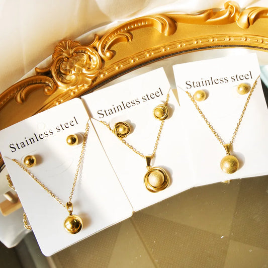 Stud Ball Earring & Necklace Set for Women