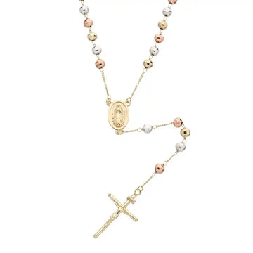 Laser Bead Tri-Color Madonna Necklace – Classic Religious Jewelry