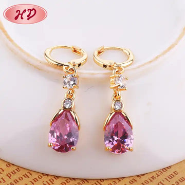 Korean 18K Gold Long Earrings | Wholesale No-Hole Zirconia Jewelry