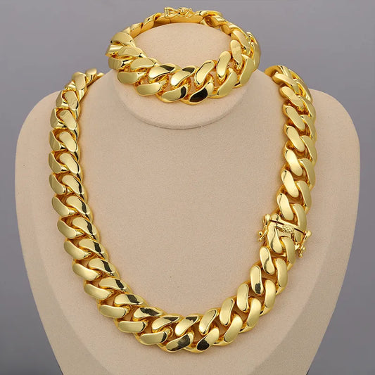 Gold-Plated Miami Cuban Link Chain Necklace for Men