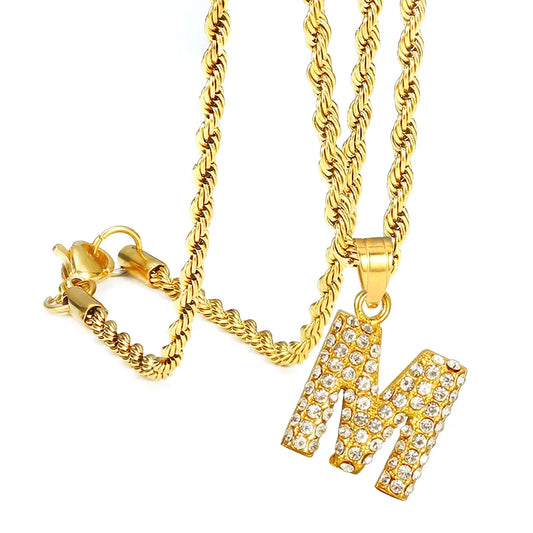 Low Price 18K Gold Plated Initial M Zircon Pendant Necklace