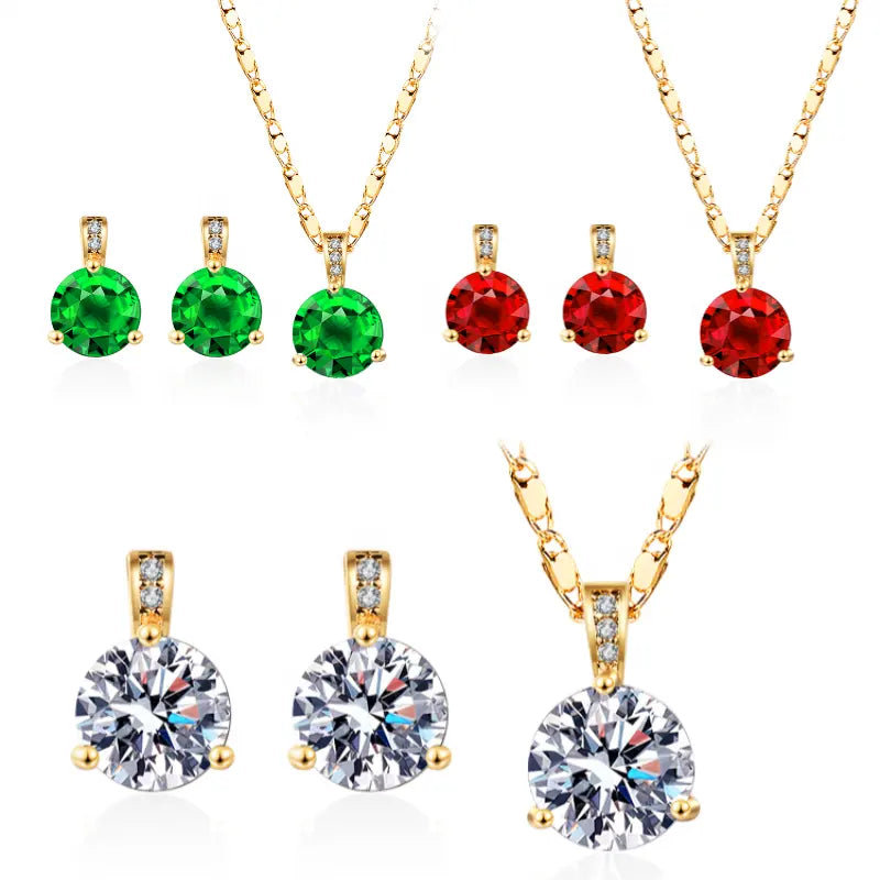 Wholesale Trending Cubic Zirconia 18K Gold Plated Necklace & Earring Set for Women