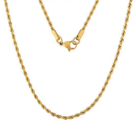 KRKC Wholesale 18K Gold Plated Stainless Steel Twisted Rope Necklaces