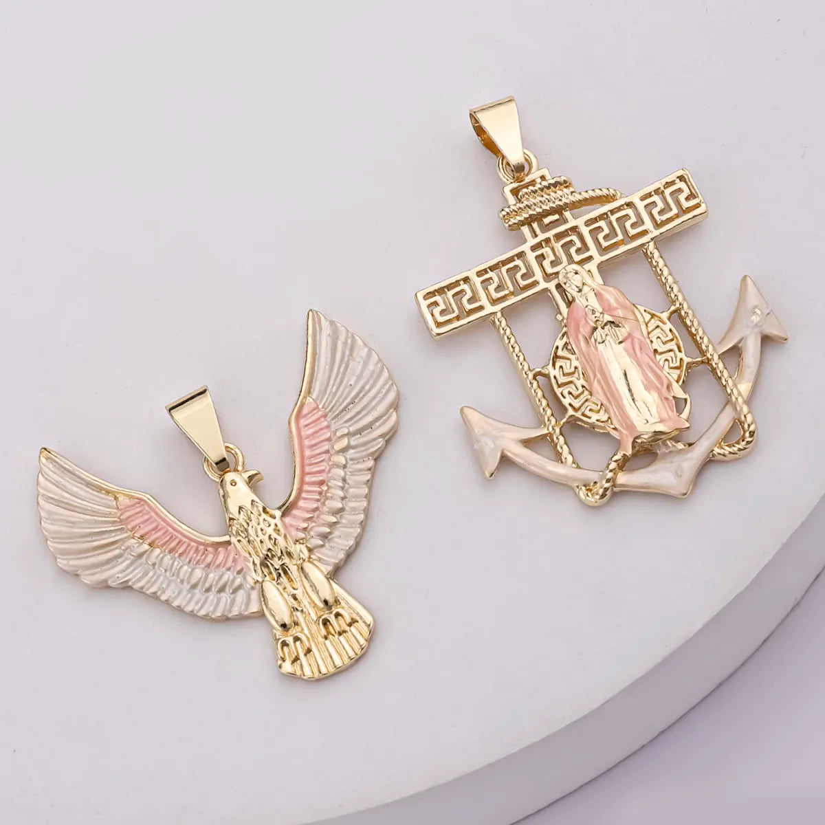 14K Gold Plated Wing Anchor San Judas Tadeo Pendant Necklace