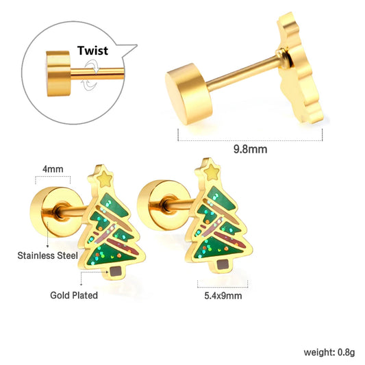 Gold-Plated Christmas Tree Earrings – Stainless Steel