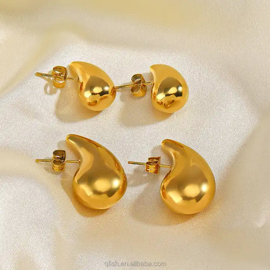 Chunky 18K Gold Plated Teardrop Stud Earrings