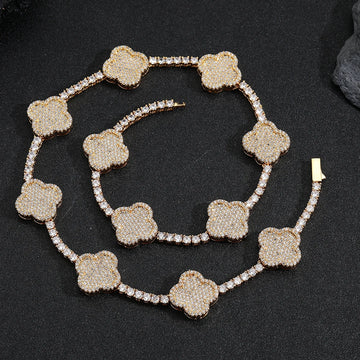 New Style Iced Out Four-Leaf Clover Tennis Chain Necklace