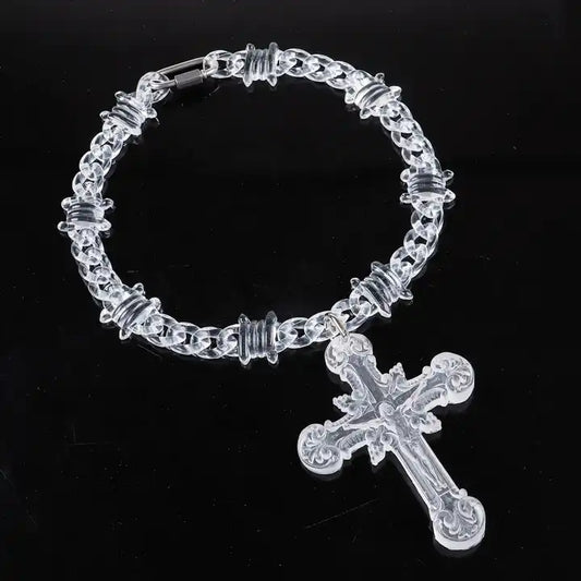 Transparent Thorn Chain Cross Necklace for Men & Women