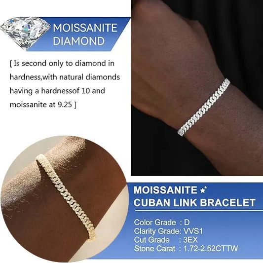 6mm White Gold Moissanite Cuban Link Chain Bracelet