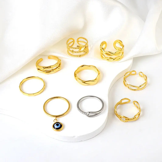 18K Gold-Plated Geometric Chunky Stainless Steel Rings for Women