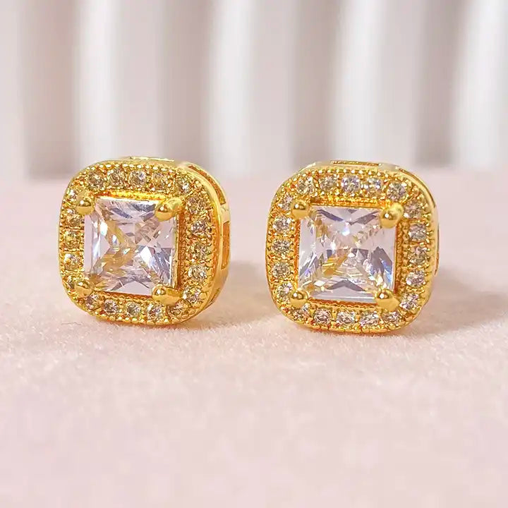 2024 Vintage 18K Gold Plated Square Button Earrings