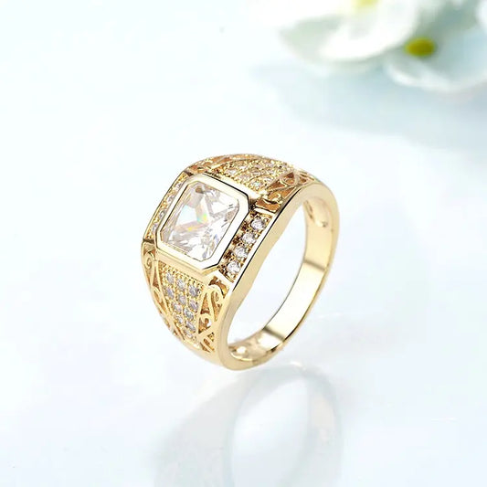 DTINA 18K Gold Plated Zircon Men's Wedding Ring