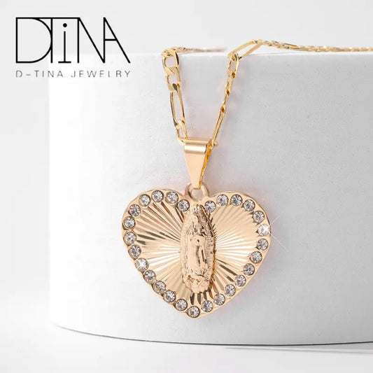 Virgin Mary Heart-Shaped Religious Pendant