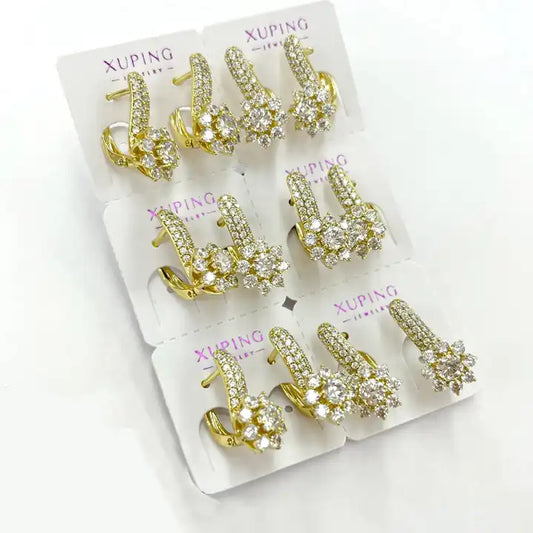 Xuping 14K Gold Crystal Hoop & Stud Earrings