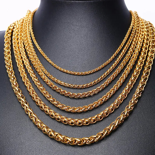 Popular Men’s 18K Gold Basket Chain Stainless Steel Necklace