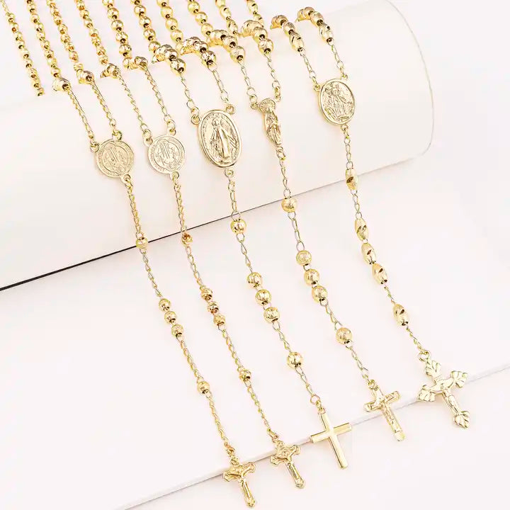 14K Gold Plated Catholic Rosary Necklace