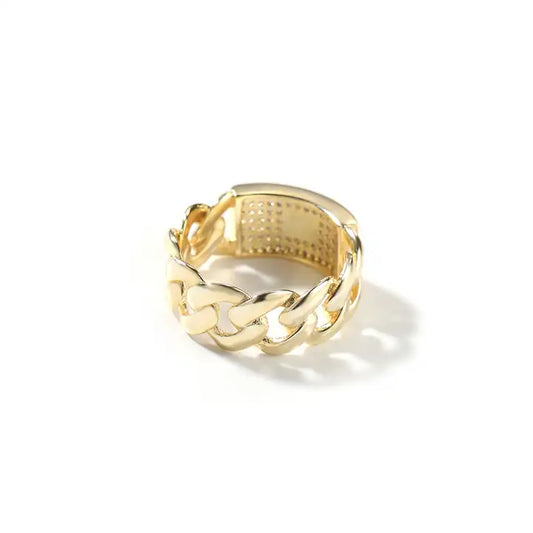 14K Gold Plated Diamond Cuban Chain Ring