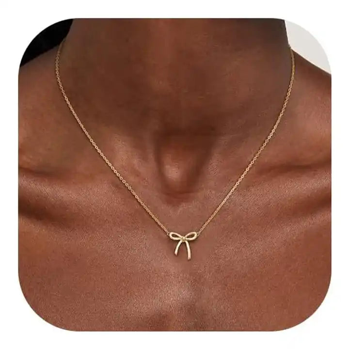 18K Gold Choker Necklace | Tiny Bow Pendant for Women