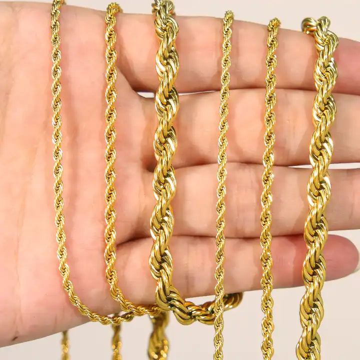 KRKC Wholesale 18K Gold Plated Twisted Rope Chains for Men