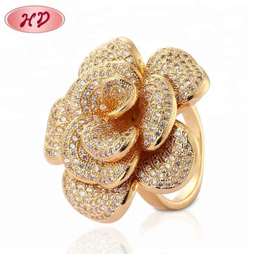 18K Laminated Gold Flower Diamond Ring | Wholesale Fashion Engagement Jewelry