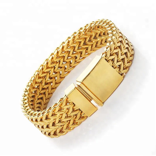 Fashion Punk 12MM Stainless Steel Wheat Chain Bracelet for Men