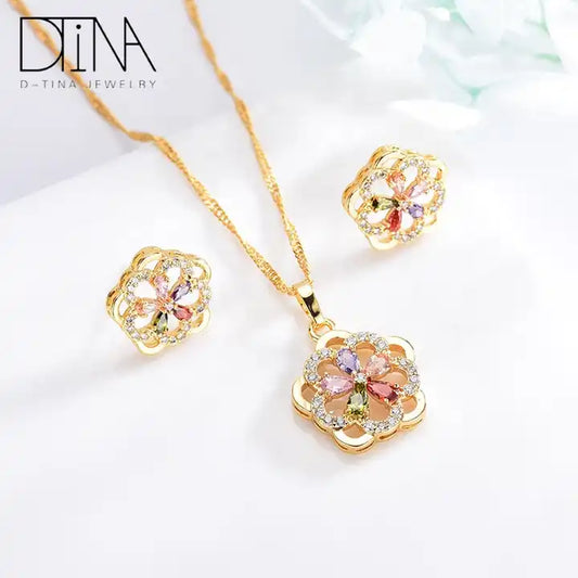 DTINA Copper CZ Stone Earrings & Necklace Jewelry Set for Women