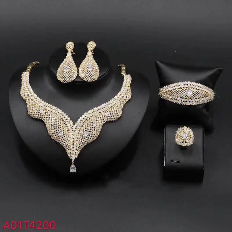 African Wedding Necklace 18K Gold Color Luxury Jewelry Set