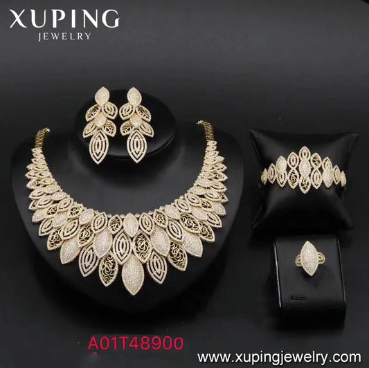 African Wedding Necklace 18K Gold Color Luxury Jewelry Set