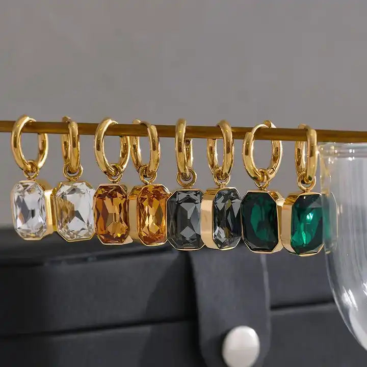 8K Gold Plated Cubic Zirconia Drop Ring Earrings