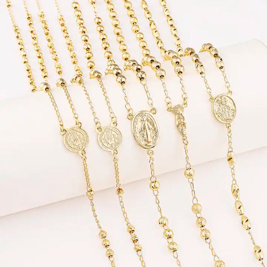 14K Gold Plated Catholic Rosary Necklace