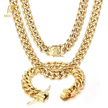 NUOYA High-Quality 18K Gold Plated Stainless Steel Cuban Link Chain