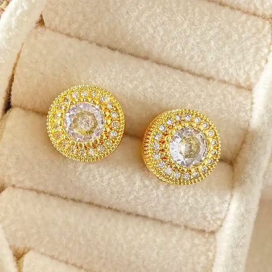 Rhodium Silver Iced-Out Zircon Stud Earrings