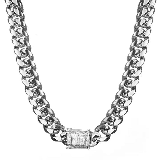 Steel Color Titanium Stainless Steel Cuban Chain Necklace