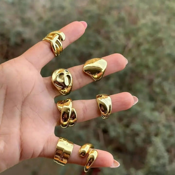 18K Gold-Plated Geometric Chunky Stainless Steel Rings for Women