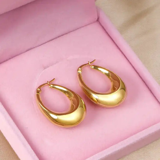 18K Gold Plated Chunky Oval Hoop Earrings