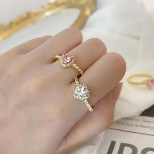 18K Yellow Gold Plated Korean Heart Rings