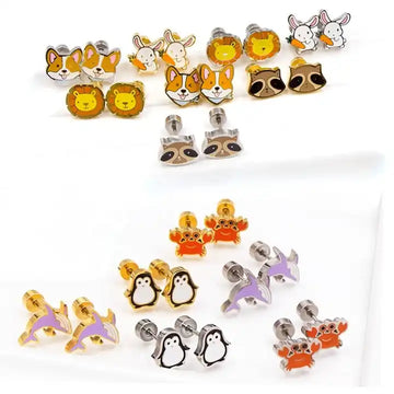 Gold-Plated Cute Animal Enamel Stud Earrings