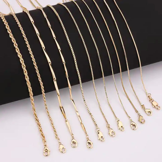 CM Wholesale 14K Oro Laminado Figaro, Rope, & Cuban Chain Necklaces