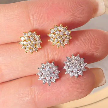 8mm Silver Flower Gold Plated CZ Stud Earrings